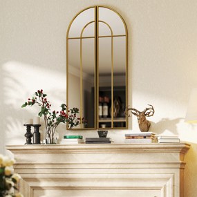 Espelho de parede em forma de arco, 30 x 120 cm, grande espelho decorativo com moldura metálica, para sala de estar, quarto, corredor, tom dourado