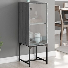 vidaXL Armário de apoio c/ porta de vidro 35x37x100 cm cinza sonoma