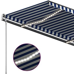 Toldo retrátil manual com LED 400x350 cm azul e branco