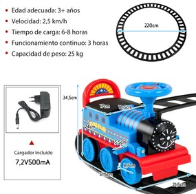 Comboio de 6V com 16 peças de carris para crianças com luzes e sons Pedais retrácteis para crianças com mais de 3 anos Azul Escuro