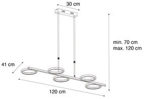 Candeeiro suspenso moderno preto com LED regulável em 3 etapas e 5 luzes - Vivé Moderno