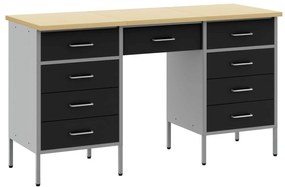 vidaXL Armário de Trabalho com gaveta 3 pcs Preto 150 x 55 x 85 cm