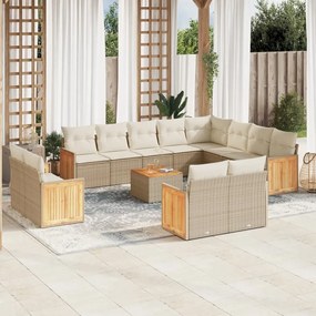 13 pcs conjunto de sofás p/ jardim com almofadões vime PE bege