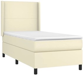 Cama com molas/colchão 90x200 cm couro artificial cor creme