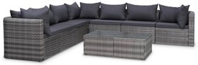 10 pcs conjunto lounge de jardim c/ almofadões vime PE cinzento