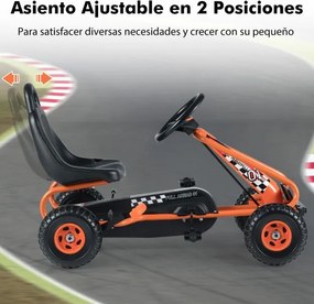 Kart a pedais para crianças com 4 rodas antiderrapantes, assento envolvente e travão de mão 92 x 50 x 53 cm Laranja