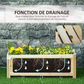 Floreira com pé dobrável, vaso para flores com dimensões de 70 x 30 x 25 A cm. Corpo com aspeto de ripas de madeira de abeto pré-oleada