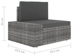 5 pcs conjunto lounge de jardim c/ almofadões vime PE cinzento