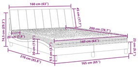 Cama com colchão 160x200 cm veludo cinzento-escuro