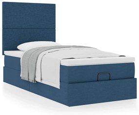 Estrutura de cama otomana com colchão 100x200cm tecido azul