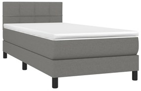 Cama box spring c/ colchão e LED 90x190 cm tecido cinza-escuro