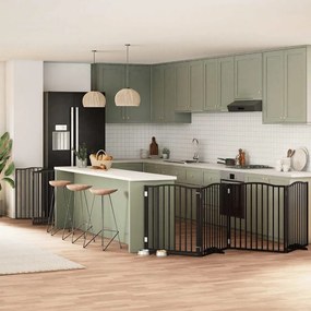 vidaXL Portão p/ cães com porta dobrável 10 painéis 800 cm álamo preto