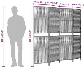 Biombo de divisão 4 painéis vime PE castanho