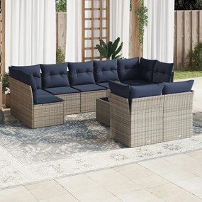 vidaXL 10 pcs conjunto sofás p/ jardim c/ almofadões vime PE cinzento