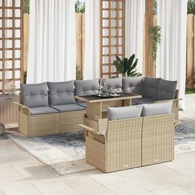 vidaXL Conjunto de Sofá de Jardim de 9 Peças com Almofadas Bege em Rattan Polimérico