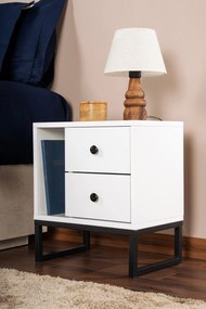 Mesa-de-Cabeceira Glimmer – Branca e Preta – 45,2 cm x 50 cm x 29,5 cm