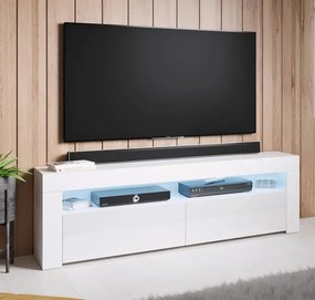 Móvel TV Lamas – 140x50,5 cm – Branco Brilho com LED RGB – Design Mode