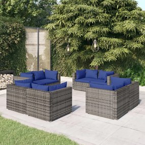 vidaXL 8 pcs conjunto lounge de jardim c/ almofadões vime PE cinzento