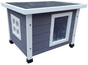 Casa p/ gatos de exterior XL 68,5x54x51,5cm madeira cinza/branco