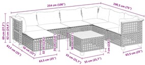 8 pcs conjunto sofás de jardim c/ almofadões vime PE cinzento