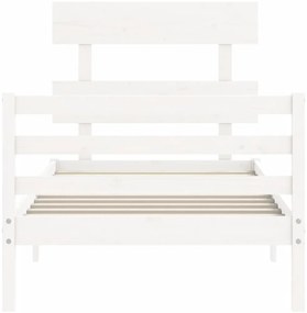 Estrutura cama de solteiro c/ cabeceira madeira maciça branco