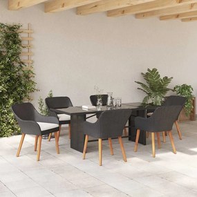 Conjunto de Jantar de 7 Peças Preto de Rattan Sintético