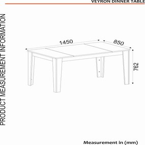 Mesa de Jantar "Veyron" – 145x85x76.2 cm – Branco, Travertino, Arenito