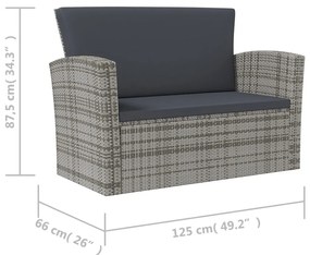 8 pcs conjunto lounge de jardim c/ almofadões vime PE cinzento