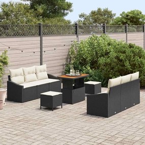 Conjunto de Sofá de Jardim vidaXL de 9 Peças com Almofadas Pretas de R