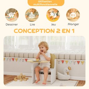 Secretária e cadeira para crianças com compartimento de arrumação, conjunto de mesa de atividades 2 em 1 para desenhar, ler e brincar, branco