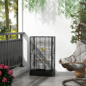Gaiola para Pássaros 61x36,5x98 cm com Portas Poleiros Bandeja Removível e Alças para Canários Periquitos Preto