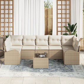 Conjunto de Sofás de Jardim de 8 Peças com Almofadas Bege Rattan Polié