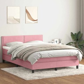 vidaXL Cama com molas/colchão 160x220 cm veludo rosa