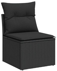 7 pcs conjunto de sofás p/ jardim c/ almofadões vime PE preto