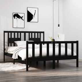 vidaXL Estrutura de cama casal 135x190 cm madeira maciça preto