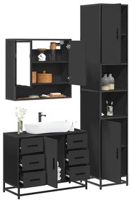 vidaXL 3 pcs conjunto móveis casa de banho derivados de madeira preto