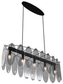 Candeeiro suspenso de design preto com vidro fumado oval 5-luzes - Mochan Design