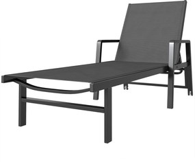 Outsunny Espreguiçadeira de Jardim em Textilene e Alumínio, Regulável em 4 Posições com Rodas e Apoio de Braço, 65x189x80cm, Cinza Escuro | Aosom Portugal