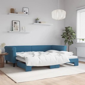 vidaXL Sofá-cama com gavetão 90x200 cm veludo azul