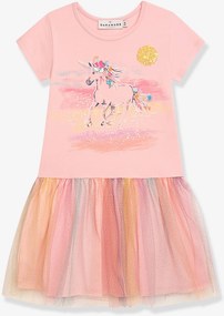 Vestido DANAMADE com unicórnio em lantejoulas e saia em tule para menina rosado