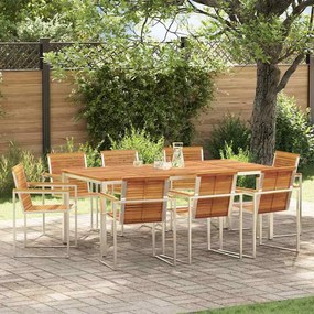 vidaXL Conjunto de Jantar de Jardim com 9 Peças de Madeira de Acácia e Aço Inoxidável