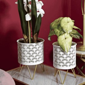 CONJUNTO DE 2 VASOS CARLY BRANCO E DOURADO Ø 16X20-13X20 CM (PLANTAS NÃO INCLUIDAS)