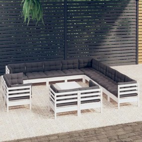 vidaXL 14 pcs conj. lounge de jardim c/ almofadões pinho maciço branco