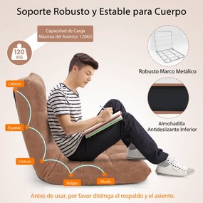 Sofá chão dobrável Costas ajustáveis 14 posições Cadeira de quarto Sala de estar 105 x 56 x 15 cm Bege