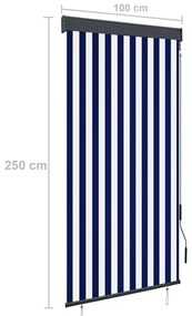 Estore de rolo para exterior 100x250 cm azul e branco