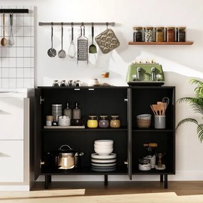Aparador, Armário moderno para cozinha 106 x 38 x 80 cm com 2 portas e prateleira Preto