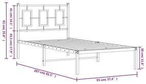 Estrutura de cama com cabeceira 90x200 cm metal preto