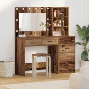Conjunto de Mesa de Maquiagem 2 Peças com LED Madeira Velha Madeira Té