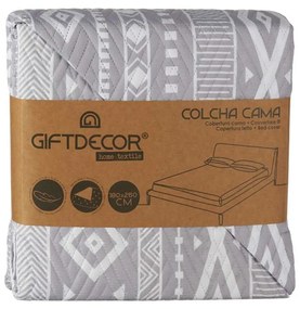Colcha Reversível 180 x 260 cm Étnico Branco Cinzento (6 Unidades)