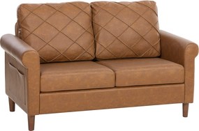 HOMCOM Sofá de 2 Lugares de PU com Pés de Madeira Encosto com Costuras Sofá Moderno para Sala de Estar Quarto Castanho | Aosom Portugal